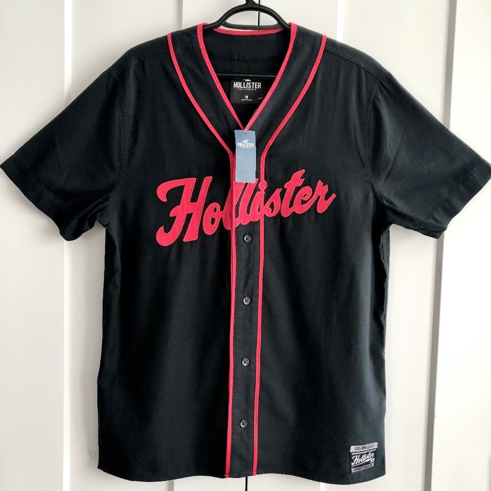 Hollister, Baseball Jersey, Black And Red, Button Down, Shirt, Size‎ M, New